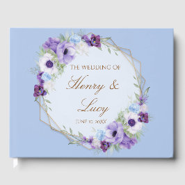 Lilac and Violet Floral Blue Gold Oval Guest Book ゲストブック