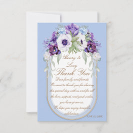 Lilac and Violet Floral Blue Gold Oval Thank You サンキューカード