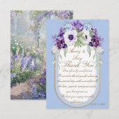 Lilac and Violet Floral Blue Gold Oval Thank You サンキューカード (正面/裏面)