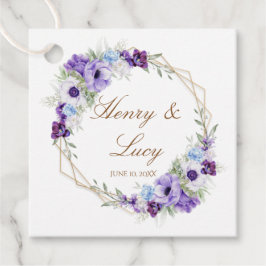 Lilac and Violet Floral Gold Oval Wedding Favor フェイバータグ