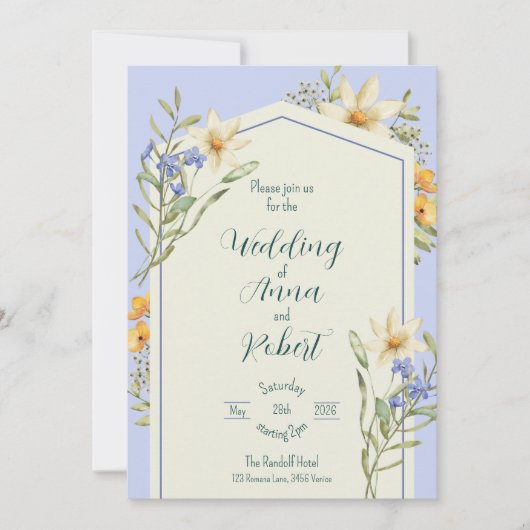Lilac And White Wildflowers Geometric Wedding 招待状 (正面)