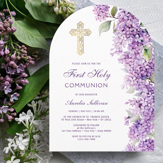 Lilac Arch First Communion Invitation 招待状