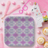 LILAC ARGYLE KNIT 9"スクエア紙皿 ペーパープレート (パーティー)