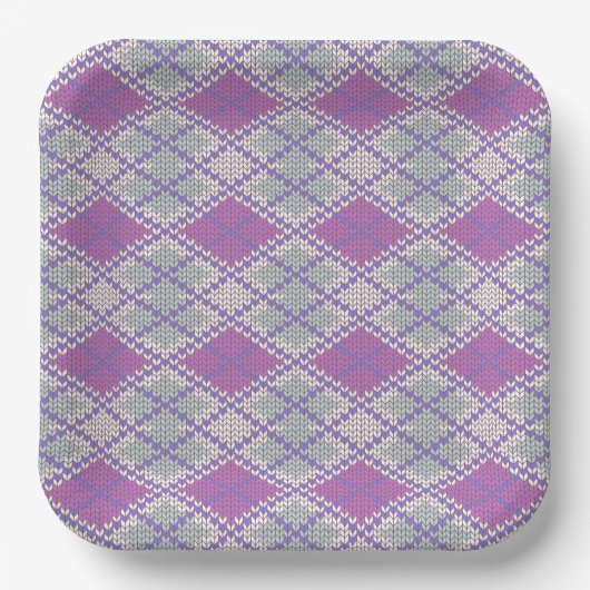 LILAC ARGYLE KNIT 9"スクエア紙皿 ペーパープレート (正面)