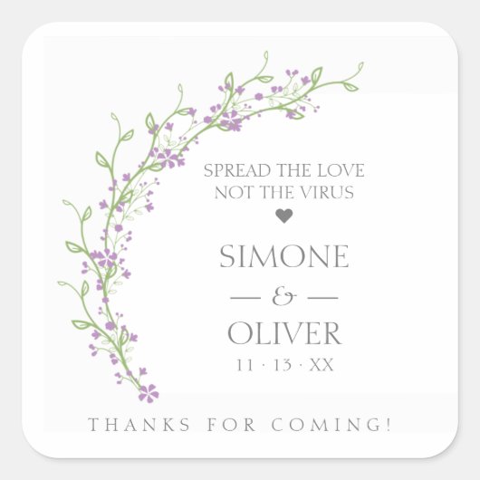 Lilac Botanical Elegant Wreath Wedding Sanitizer スクエアシール (正面)