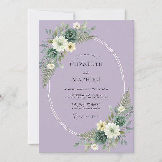 Lilac Botanical Ethereal Wedding 招待状 (正面)