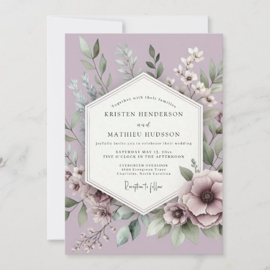 Lilac Botanical Meadow Wedding 招待状 (正面)