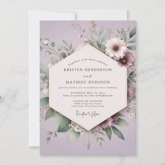 Lilac Botanical Romance Wedding 招待状 (正面)