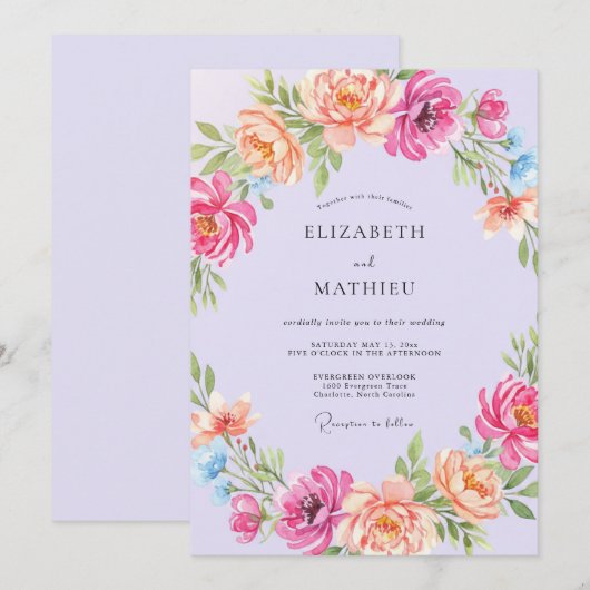 Lilac Bountiful Botanical Wedding 招待状 (正面/裏面)