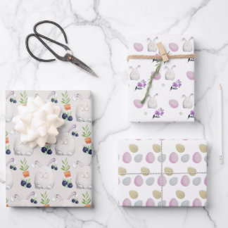 Lilac Bunny Colorful Watercolor Pattern ラッピングペーパーシート