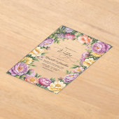 Lilac, Butter Yellow and Pale Coral Floral Wedding アクリル招待状 (レイダウン)