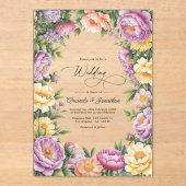 Lilac, Butter Yellow and Pale Coral Floral Wedding アクリル招待状 (正面)