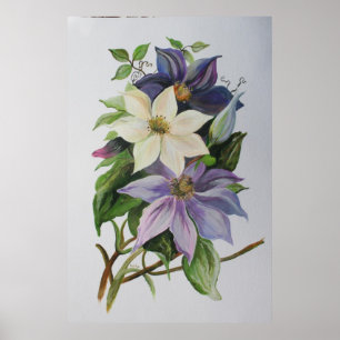 Lilac Clematis Vine Acrylic Painting ポスター