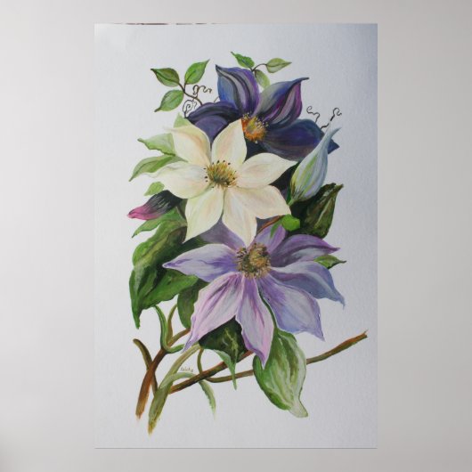 Lilac Clematis Vine Acrylic Painting ポスター (正面)