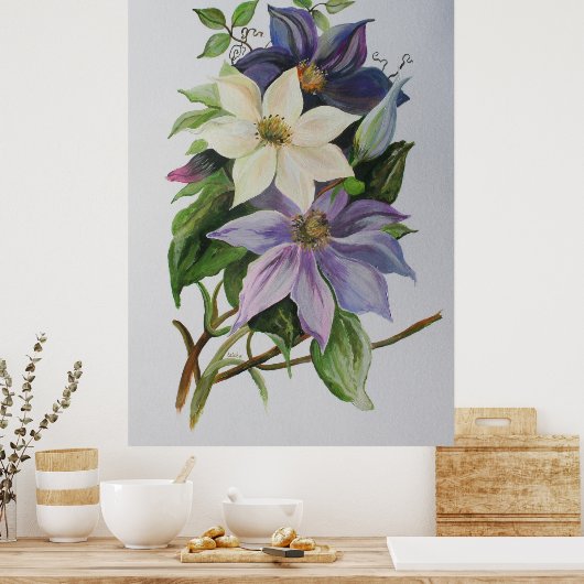 Lilac Clematis Vine Acrylic Painting ポスター (キッチン)