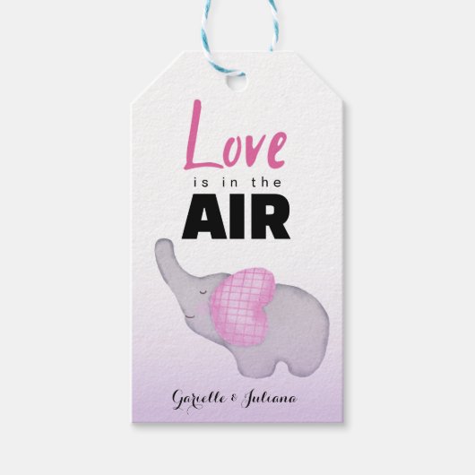 Lilac Cute Baby Elephant Valentine's Day   ギフトタグ (正面)