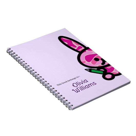 Lilac Cute Camouflage Bunny Rabbit Custom Name ノートブック (右側)