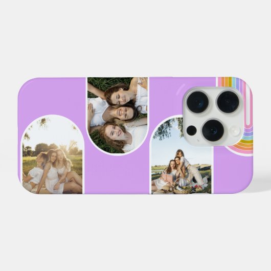 Lilac Cute Modern 3 Photo Layout Custom iPhoneケース (裏面横)