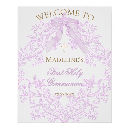 lilac design First Holy Communion welcome sign   ポスター (正面)