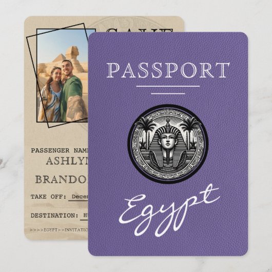 Lilac Egypt Passport Wedding Save the Date セーブザデート (正面/裏面)