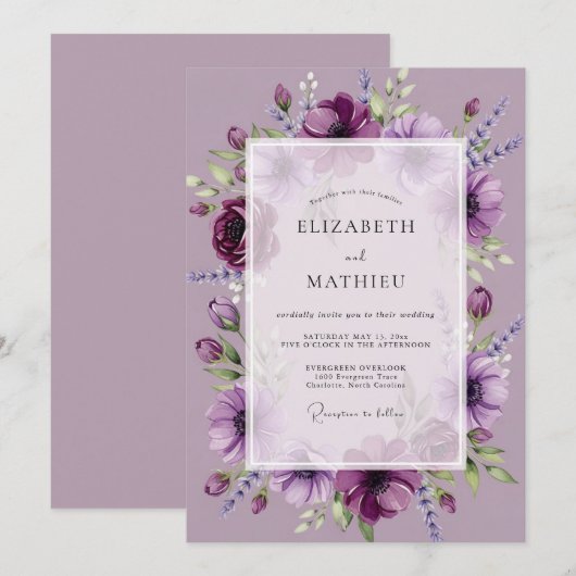 Lilac Enchanting Spring Wedding 招待状 (正面/裏面)