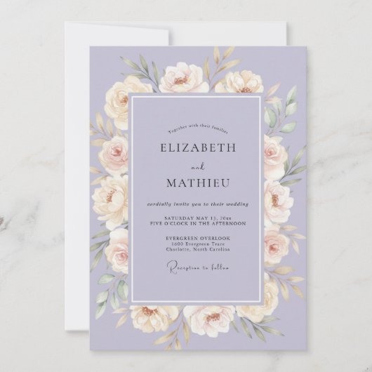 Lilac Ethereal Floral Wedding 招待状 (正面)
