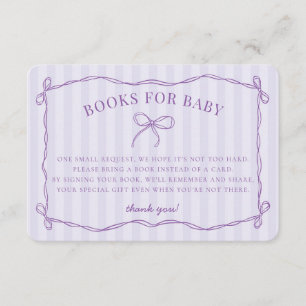 Lilac Flirt Bow Soft Pastel Baby Shower Books エンクロージャーカード