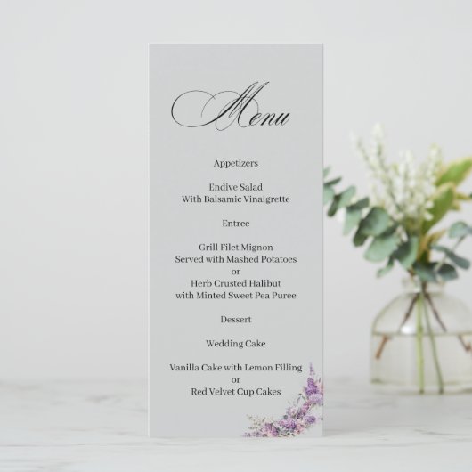 Lilac floral Elegant Calligraphy Menu メニュー (スタンド正面)