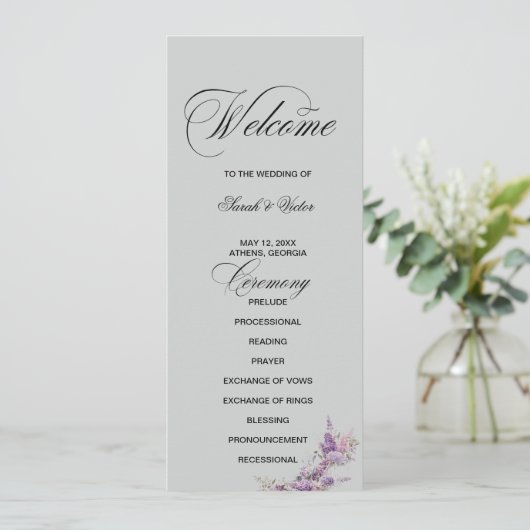 Lilac floral Elegant double side program card プログラム (スタンド正面)