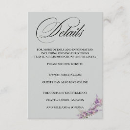 Lilac floral Elegant Enclosure Card Details エンクロージャーカード