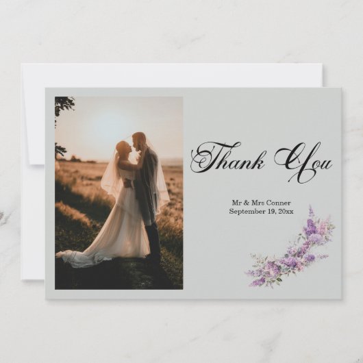 Lilac floral Elegant Photo Thank You Card サンキューカード (正面)