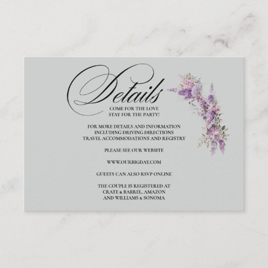Lilac floral Enclosure Card Details エンクロージャーカード (正面)