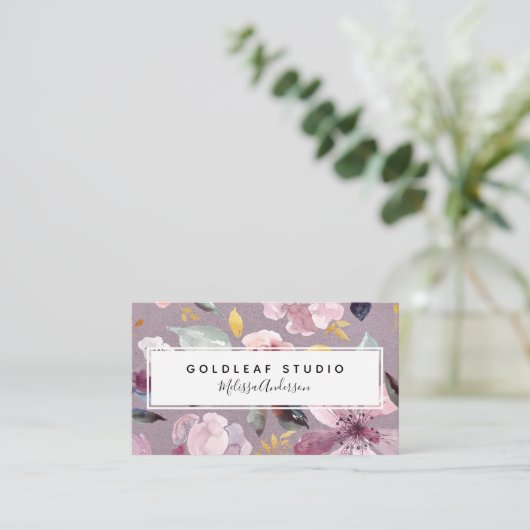 Lilac Floral Gold Luxe Nail Salon 名刺 (スタンド正面)