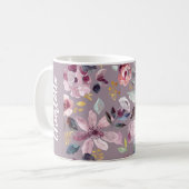 Lilac Floral Pattern Monogram コーヒーマグカップ (正面左)