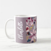 Lilac Floral Pattern Monogram コーヒーマグカップ (左)