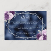 Lilac Floral Silver Navy Blue Foil Wedding Details エンクロージャーカード (正面)