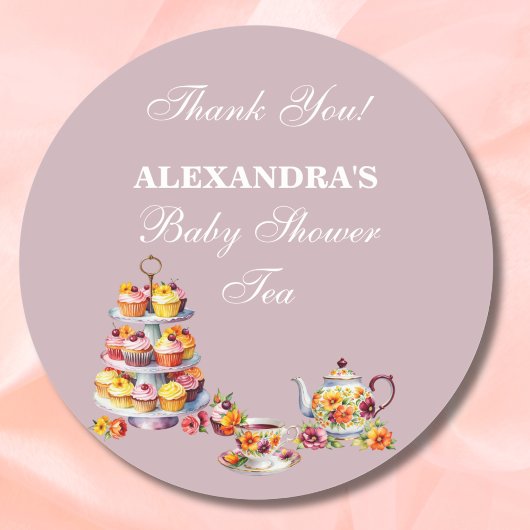Lilac Floral Tea Party Baby Shower Favor  ラウンドシール