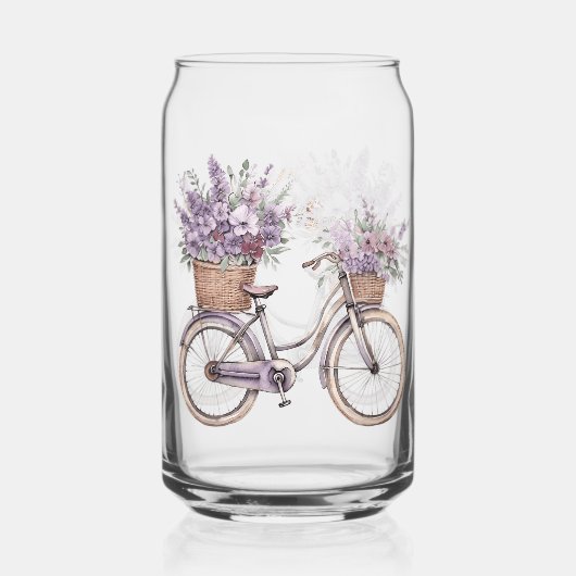 Lilac Floral Watercolor Bicycle ガラス缶 (正面)