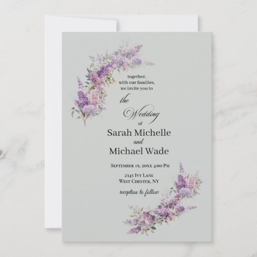 Lilac Floral Wedding Invitation 招待状 (正面)