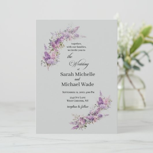 Lilac Floral Wedding Invitation 招待状 (スタンド正面)