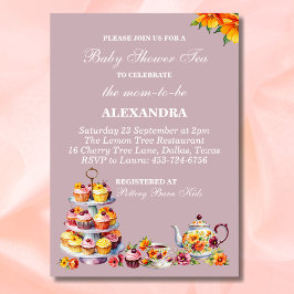Lilac Floral Whimsical Tea Baby Shower   招待状