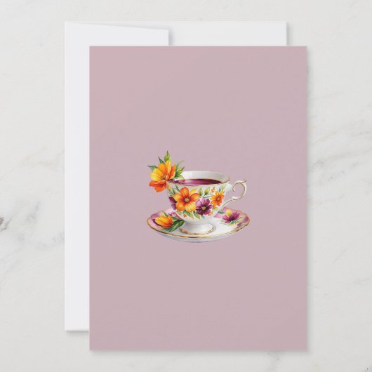 Lilac Floral Whimsical Tea Baby Shower   招待状 (裏面)