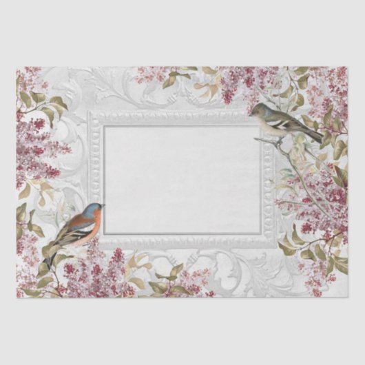 Lilac Flower Bird French Ornate Frame Decoupage    薄葉紙 (正面)