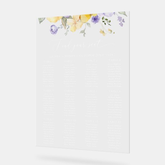 Lilac Flower, Yellow Flower, Wedding Seating Chart アクリルサイン (傾斜)