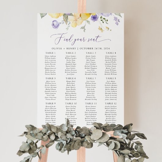 Lilac Flower, Yellow Flower, Wedding Seating Chart ポスター