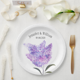 Lilac Flowers Watercolor Floral Wedding ペーパープレート