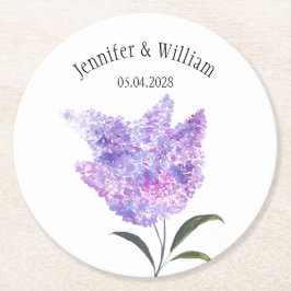 Lilac Flowers Watercolor Floral Wedding ラウンドペーパーコースター