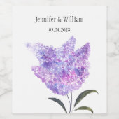Lilac Flowers Watercolor Floral Wedding ワインラベル (シングルラベル)