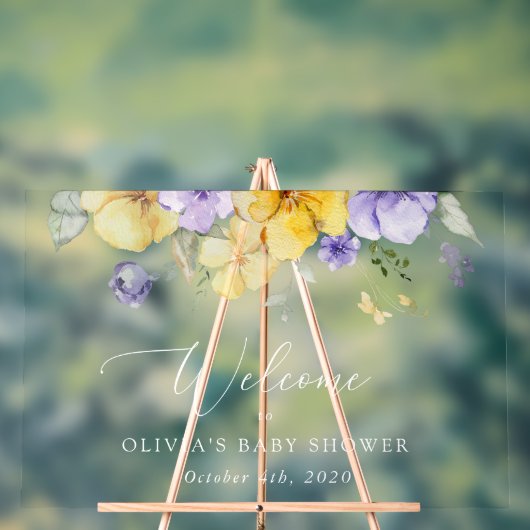 Lilac Flowers, Yellow Flowers, Baby Shower Welcome アクリルサイン (ニュートラル)