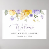 Lilac Flowers, Yellow Flowers, Baby Shower Welcome ポスター (正面)